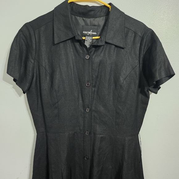 M#11 Positive Attitude Elegant Black Button-Up Dress 55% Linen Size 8 - Picture 2 of 6